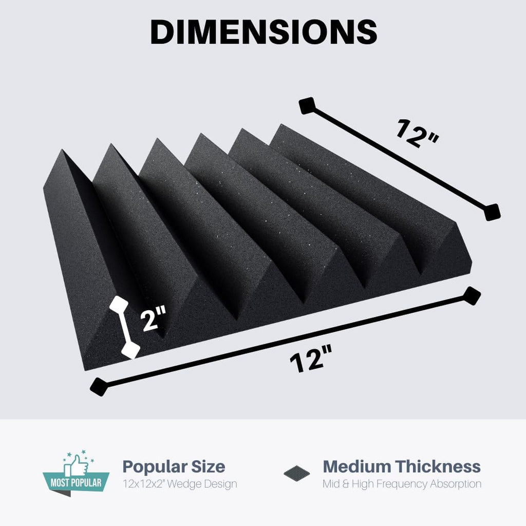 Easy Mount Acoustic Foam Kit - 12x12x2" Acoustic Foam Panels With Adhesive - Wedge Style - 4 Pack