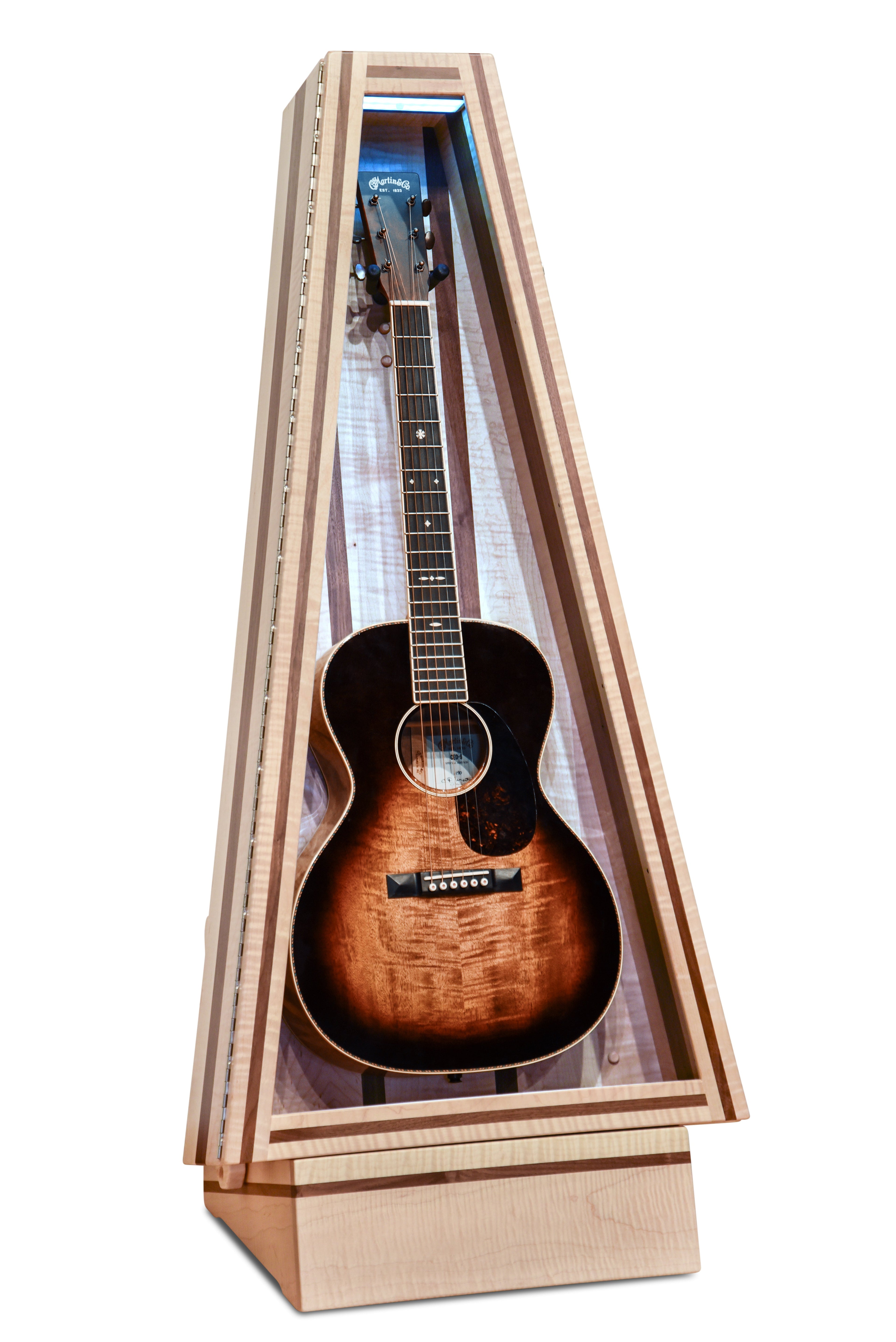 ClimaStand Triangle Humidor with Base - Flamed Maple with Walnut