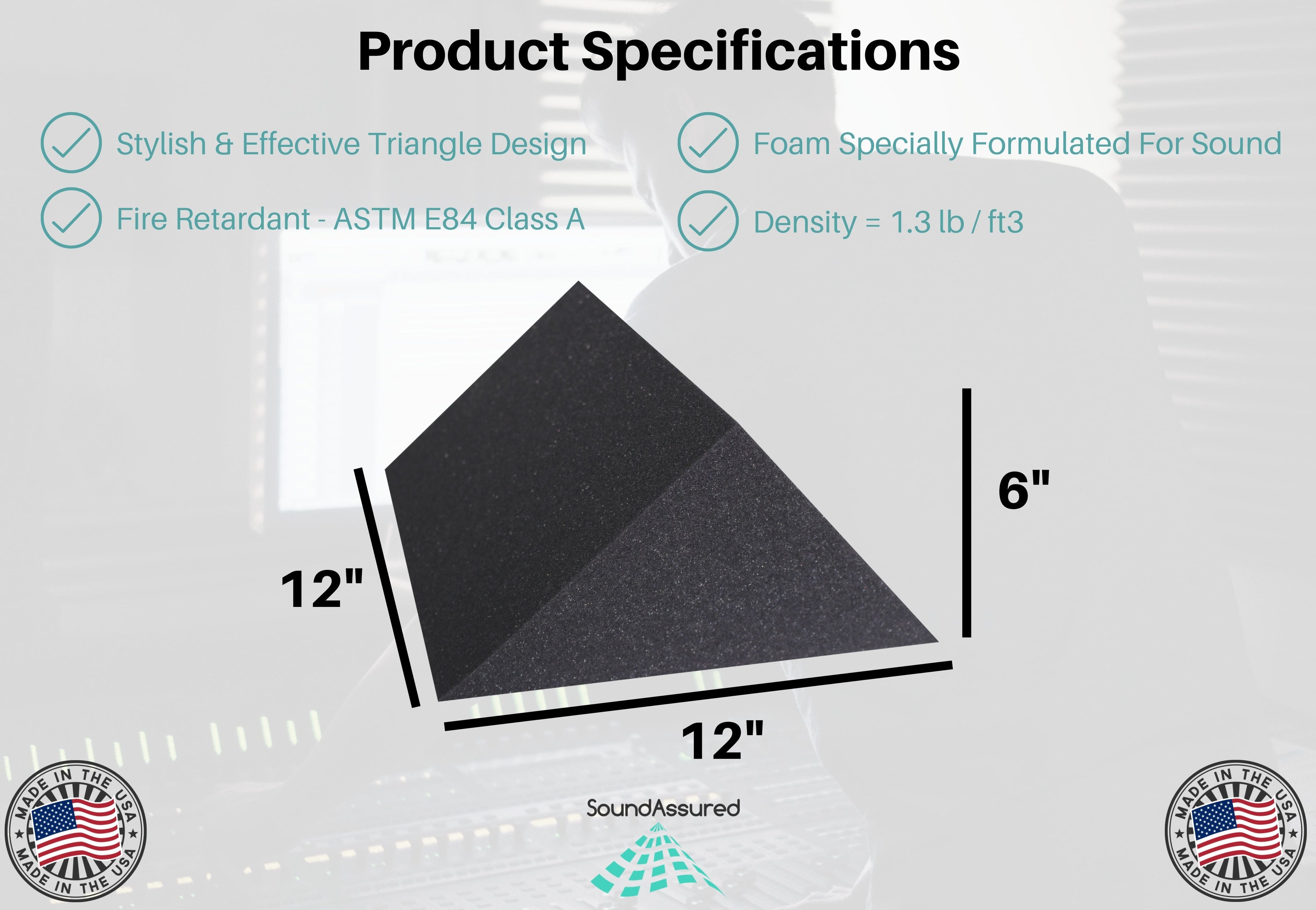 6 Inch Thick Triangle Shape Foam Panels - 12x12x6"