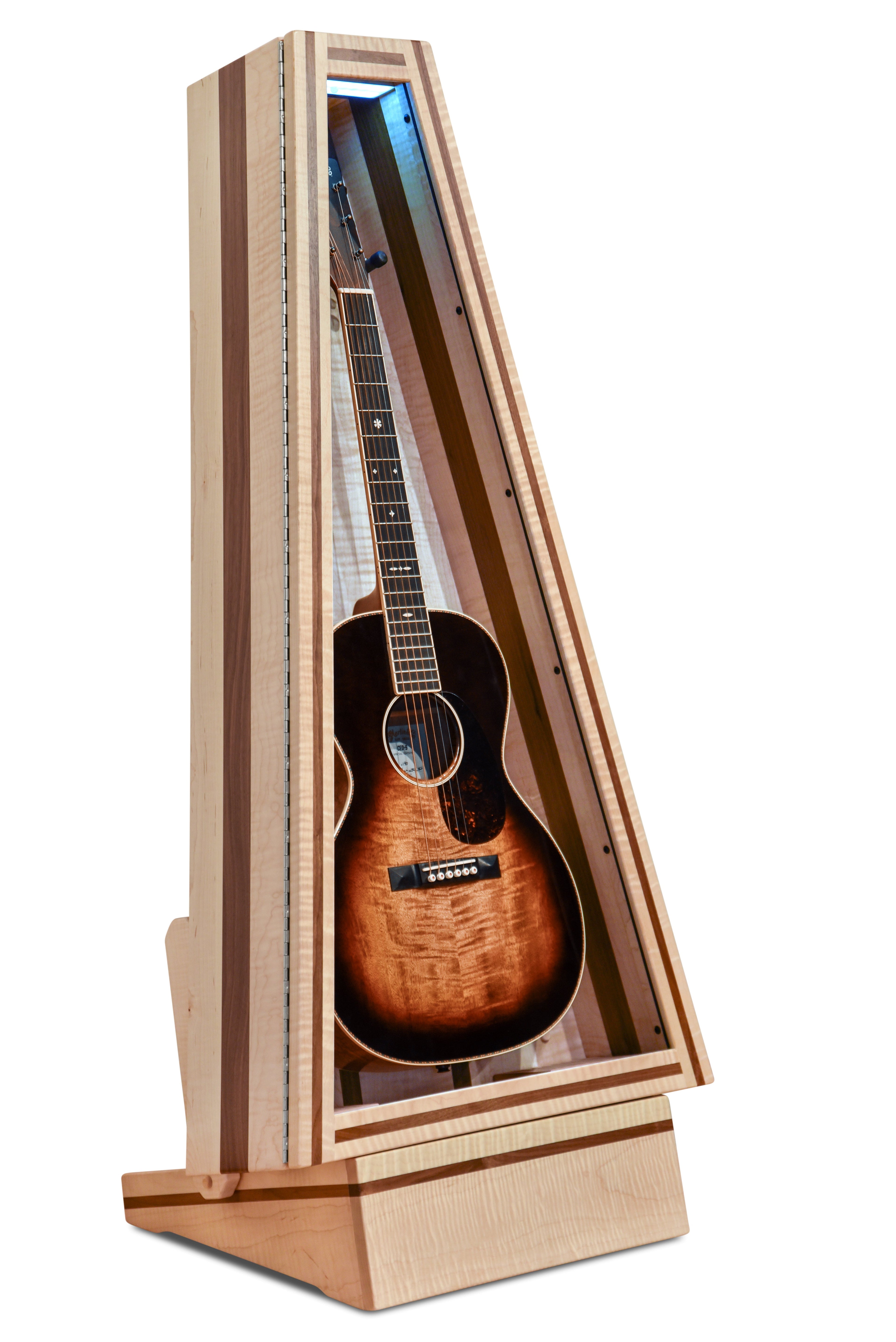 ClimaStand Triangle Humidor with Base - Flamed Maple with Walnut