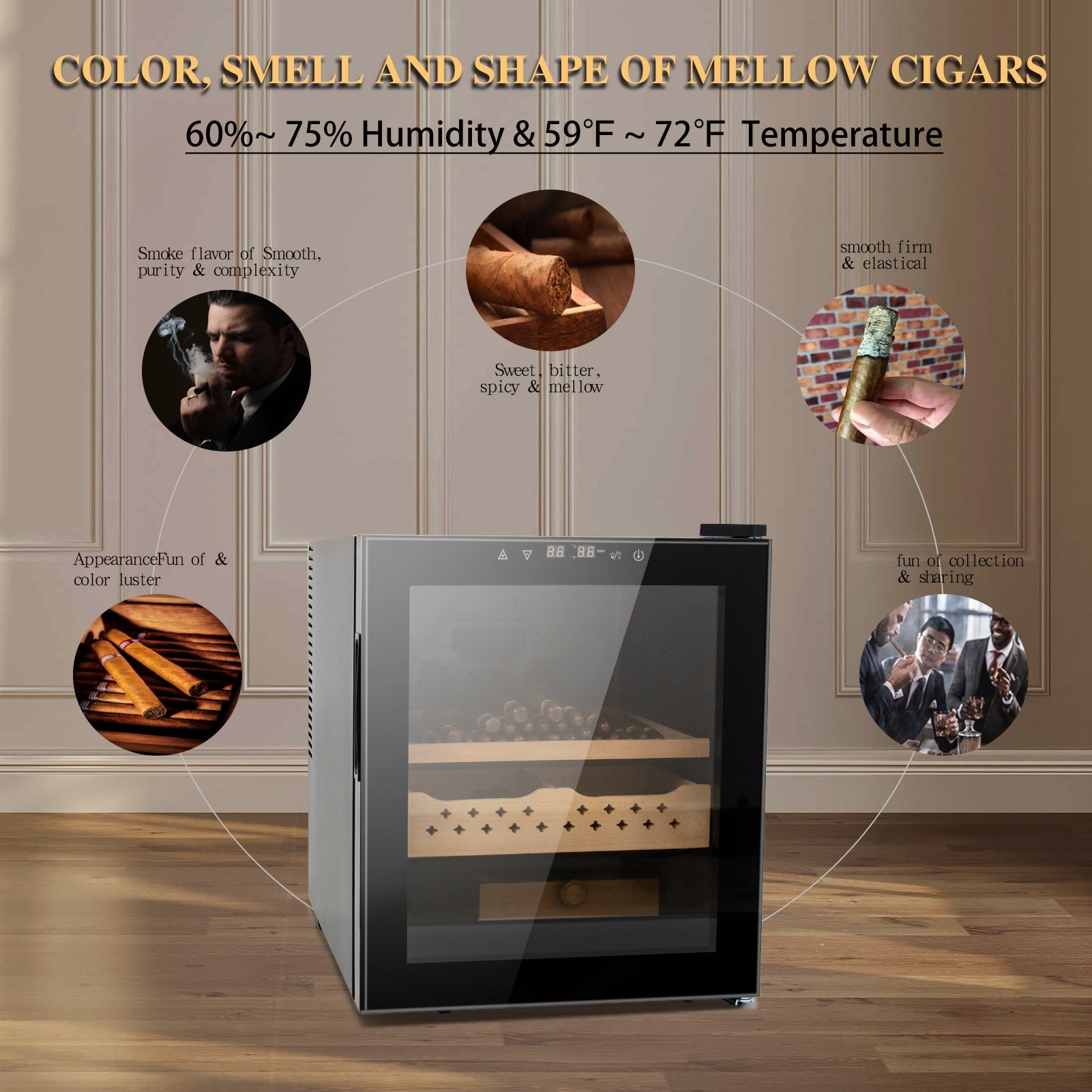 50L Cigar Humidors with 3-IN-1 Cooling, Heating & Humidity Control, 250 Counts Capacity Cigar Humidor Humidifiers with Constant Temperature Controller