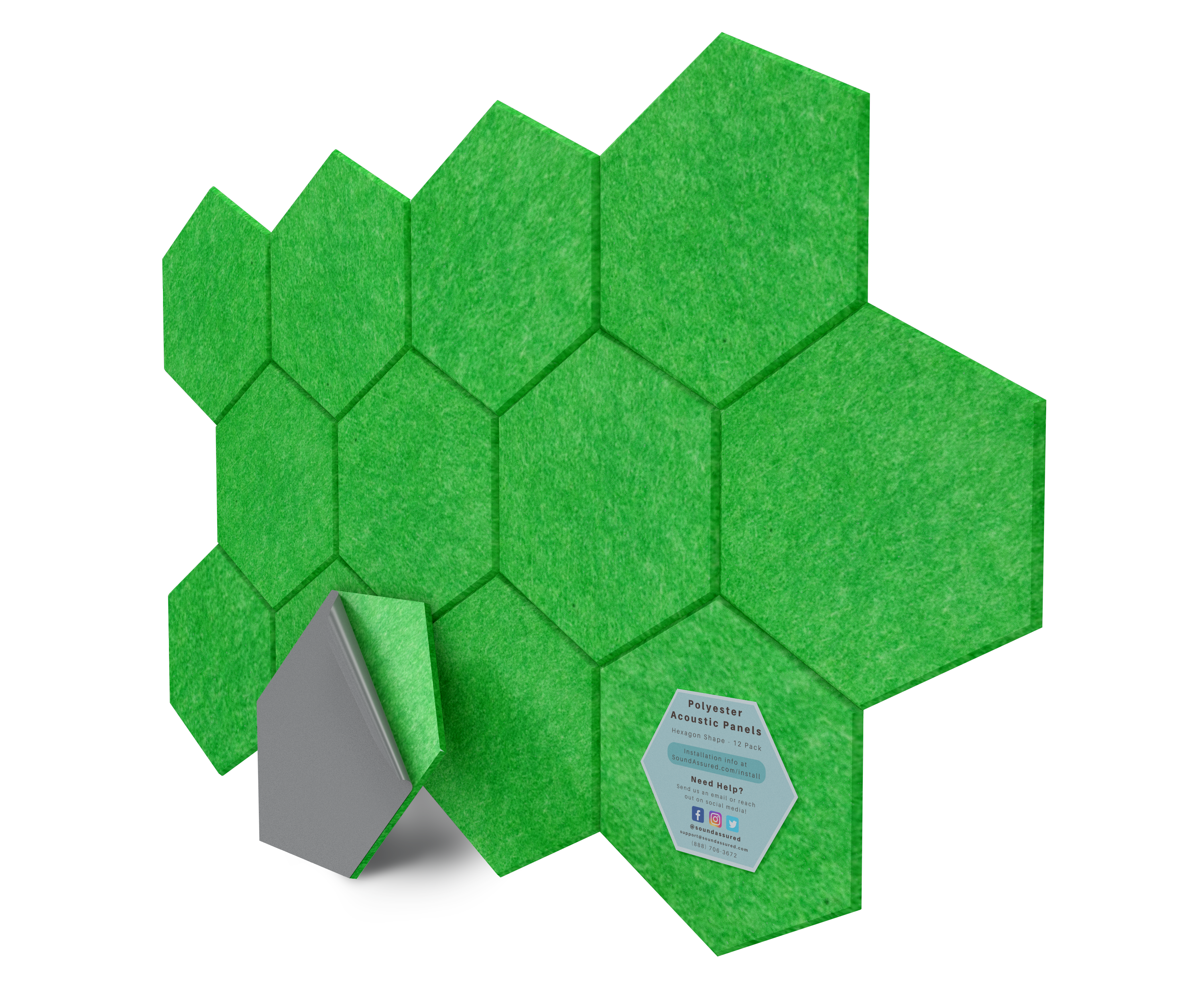 Hexagon Polyester Acoustic Panels - 12 Pack | Eco-Friendly Sound Absorption | Easy Peel & Stick Installation