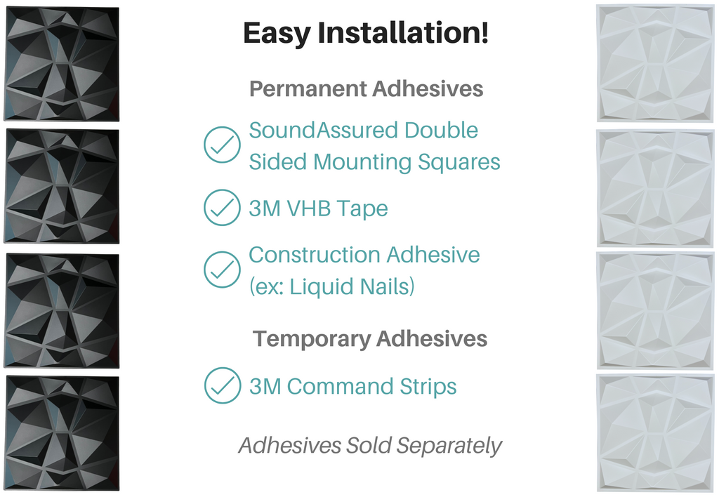 12 Pack - PVC Geometric 3D Wall Panel For Sound Diffusion - Modern 3D Design For Walls And Ceilings