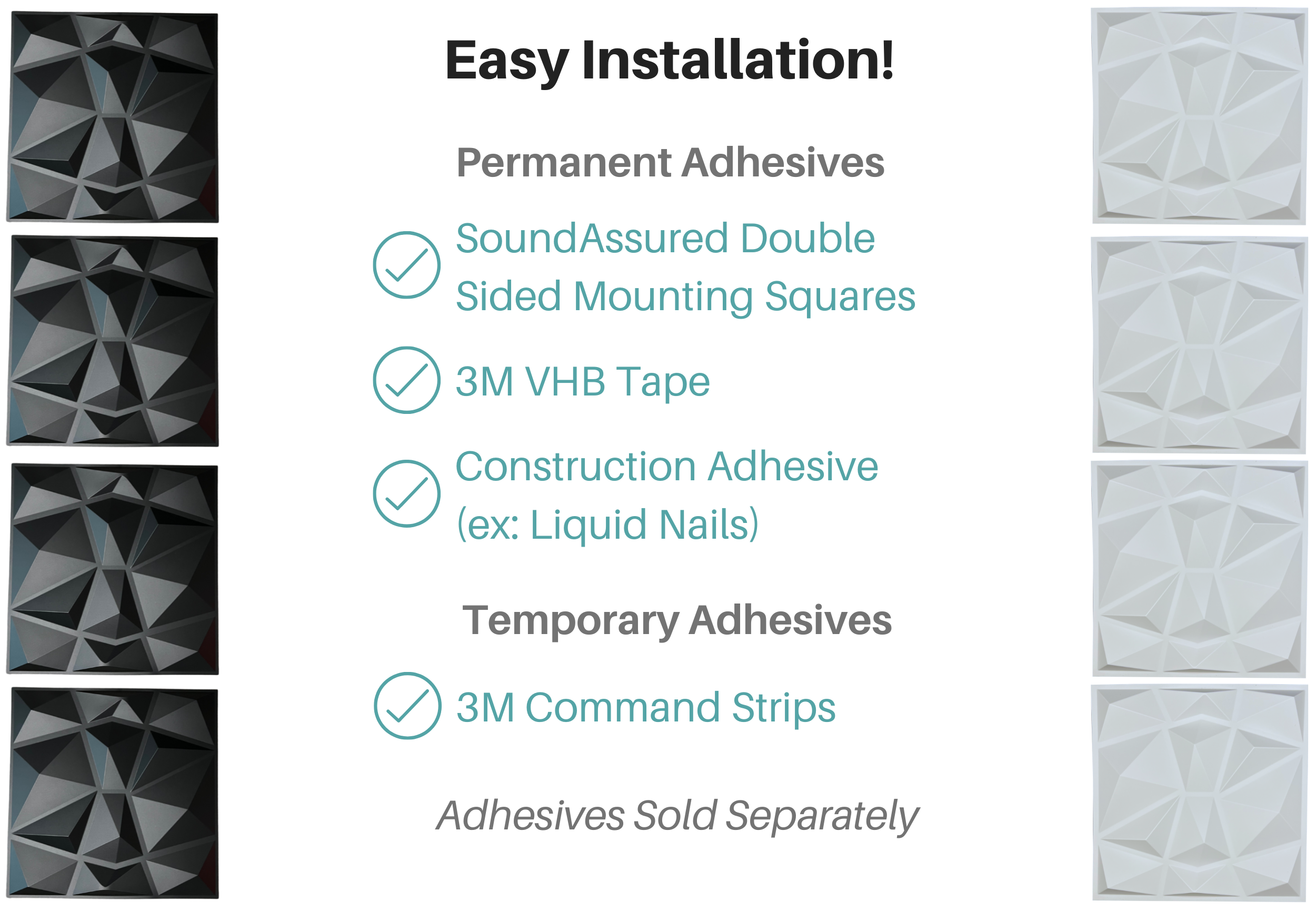 12 Pack - PVC Geometric 3D Wall Panel For Sound Diffusion - Modern 3D Design For Walls And Ceilings