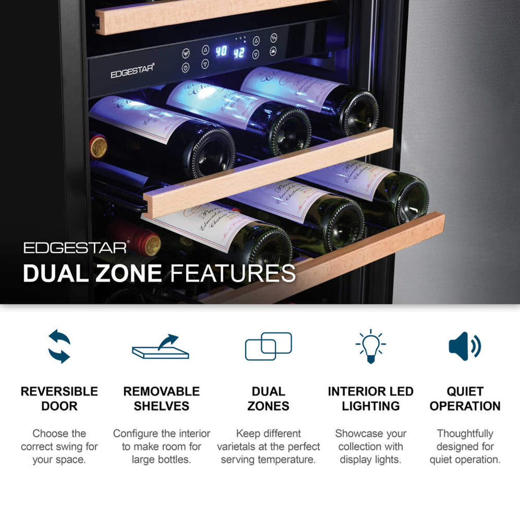 Edgestar Premium 101 Bottle Capacity Built In Dual Zone Wine Cooler, 24" (SAK92835)