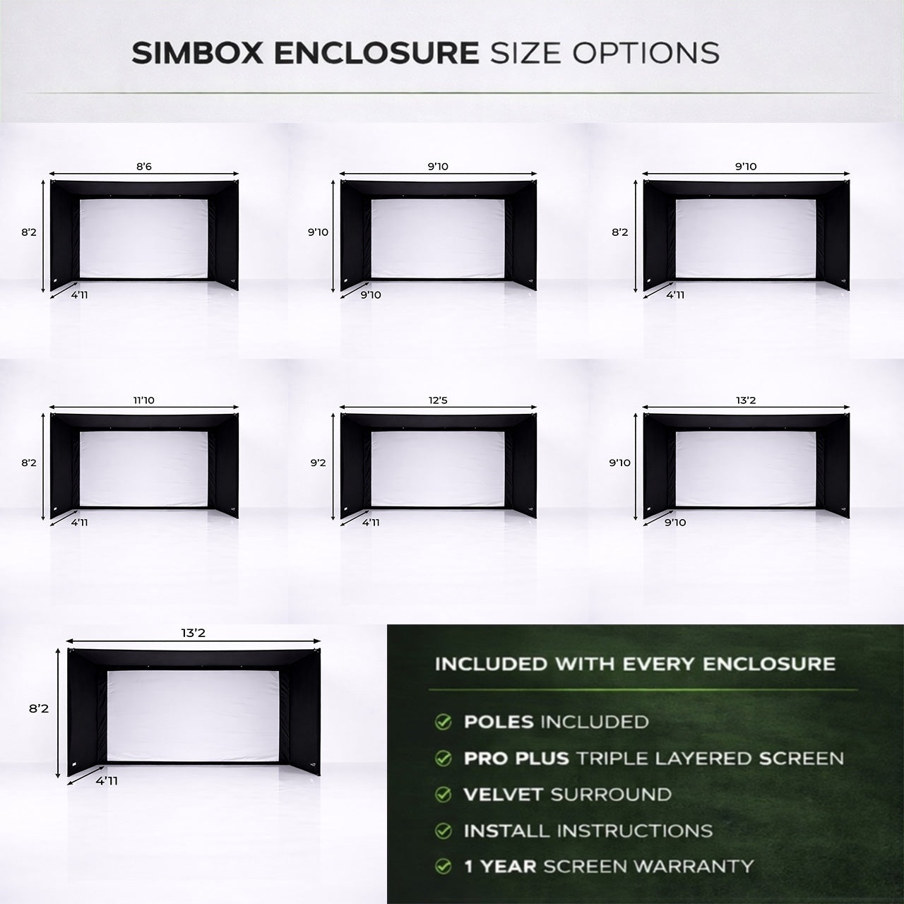 SimBox Golf Simulator Enclosure - 7 sizes, Pro + Impact Screen and Frame INCLUDES FREE SIDE BARRIERS